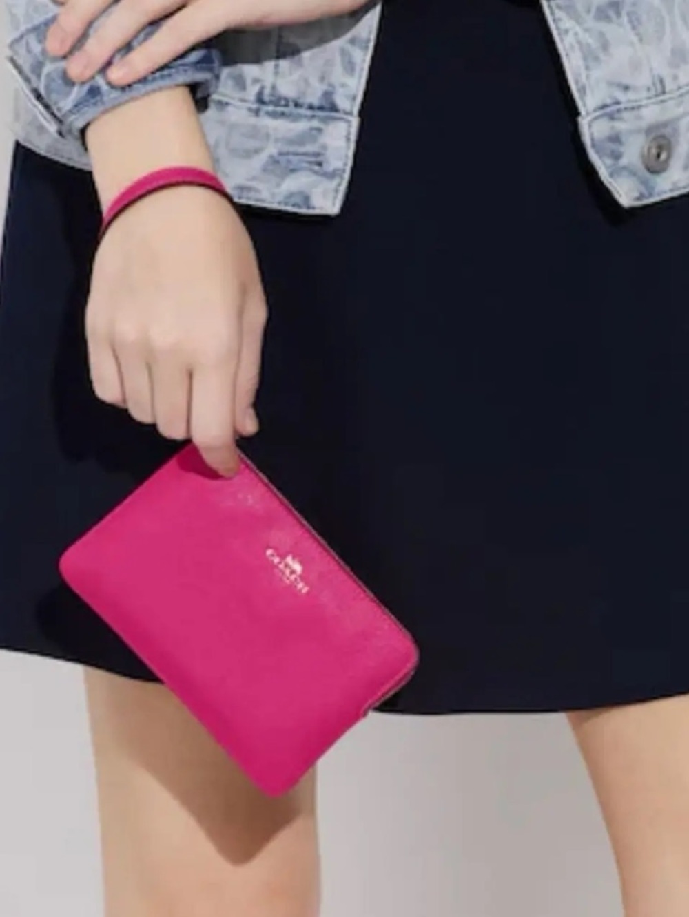 COACH, Pebbled Leather Corner Zip Wristlet in Electric Pink, NWT